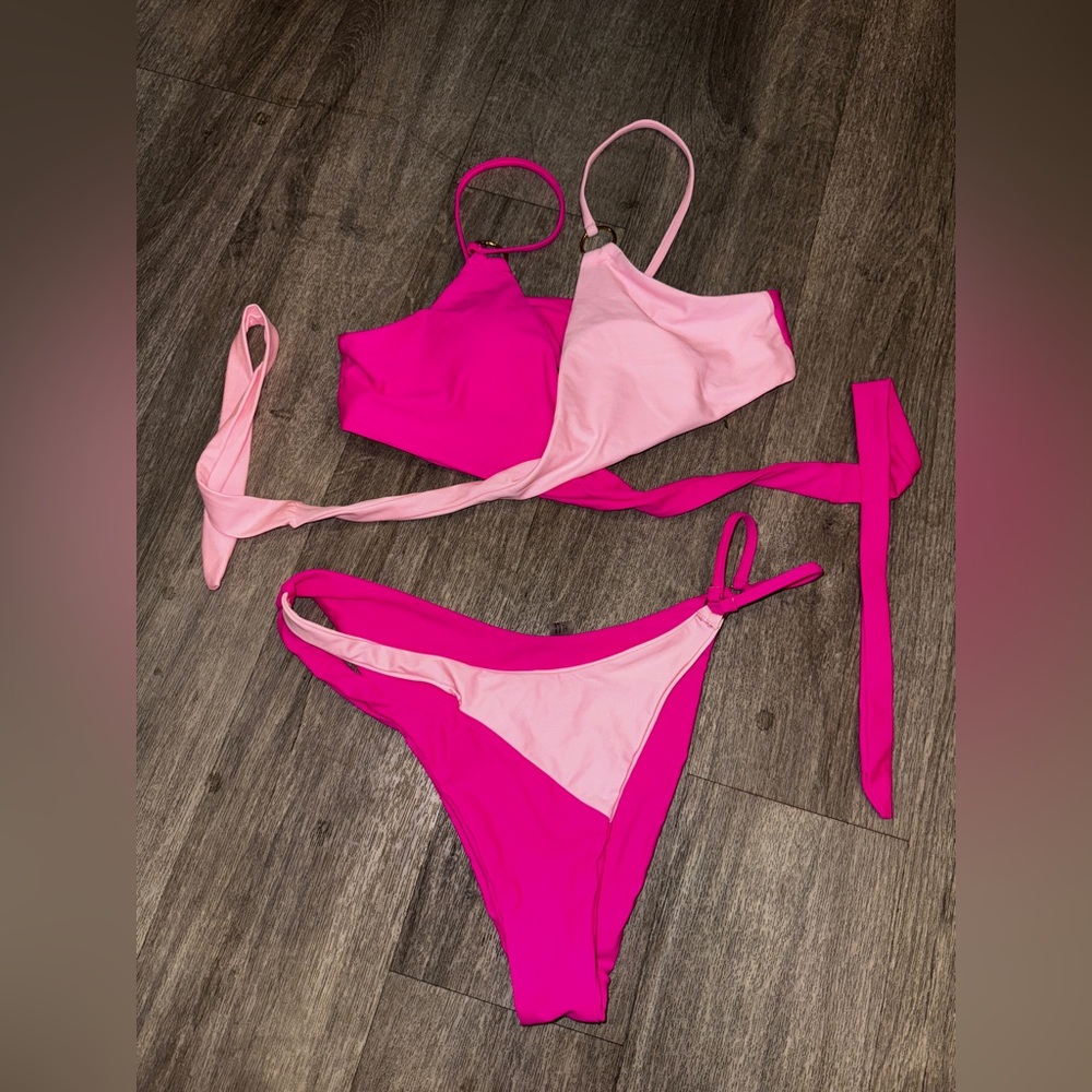 Pink color block Women's Bikini Set